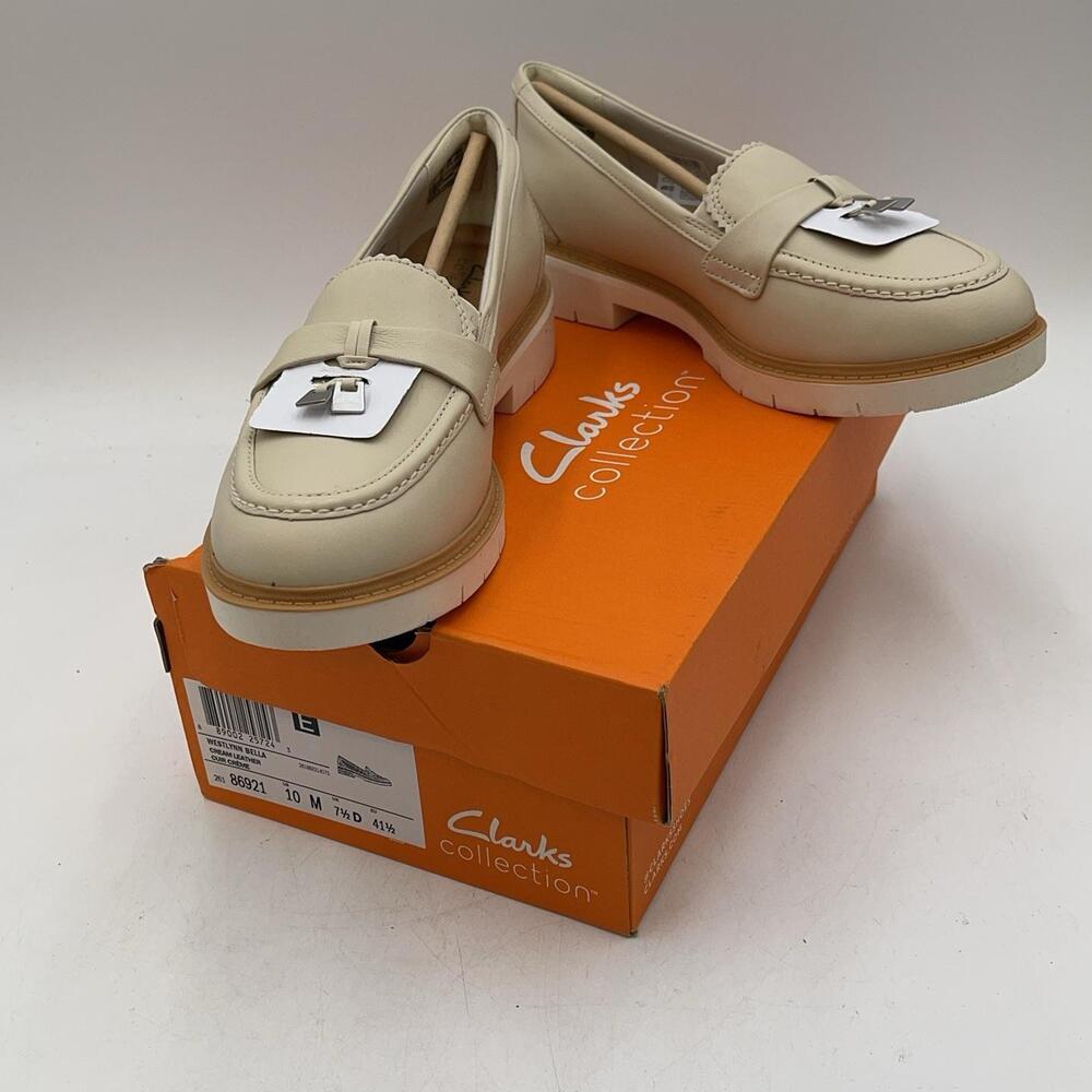 Clarks Westlynn Bella Shoes Womens Cream Leather Slip On Comfort Size 10M